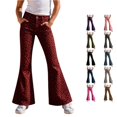 thumbnail image 1 of OSOLU Girls Pants Button Waist Pockets Leopard Print Flare Leg Trendy Casual Daily Bottoms Red, 1 of 5