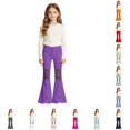 thumbnail image 1 of OSOLU Girls Pants Button Waist with Pockets Leopard Pattern Flare Leg Versatile Casual Daily Trousers Purple, 1 of 4