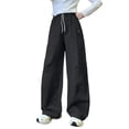 thumbnail image 1 of OSOLU Girls Pants Casual Straight Leg Cargo Joggers Solid Color with Pocket Drawstring Chic Travel Trousers, 1 of 6