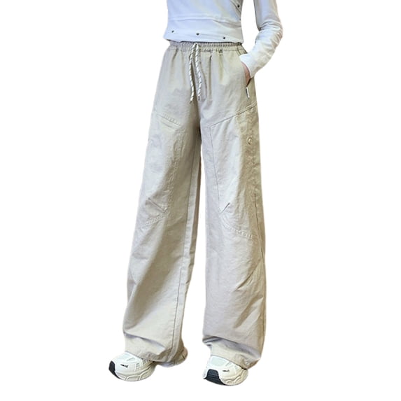 OSOLU Girls Pants Casual Straight Leg Cargo Joggers Solid Color with Pocket Drawstring Vibrant Holiday Trousers