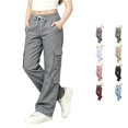 thumbnail image 1 of OSOLU Girls Pants Drawstring Elastic Waist Multi Cargo Pockets Straight Leg Casual Trousers Grey, 1 of 7