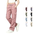 thumbnail image 1 of OSOLU Girls Pants Drawstring Elastic Waist Multi Cargo Pockets Straight Leg Casual Trousers Pink, 1 of 7