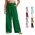 thumbnail image 1 of OSOLU Girls Pants Drawstring Elastic Waist Side Pockets Solid Color Wide Leg Casual Trousers Green, 1 of 4