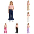 thumbnail image 1 of OSOLU Girls Pants Elastic Waist Flared Leg Side Pockets Casual School Daily Trousers Navy, 1 of 5