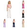 thumbnail image 1 of OSOLU Girls Pants Elastic Waist Flared Leg Side Pockets Casual School Daily Trousers White, 1 of 5