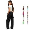 thumbnail image 1 of OSOLU Girls Pants Elastic Waist Multi Cargo Pockets Wide Leg Casual Daily Trousers Black, 1 of 9