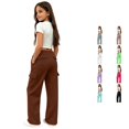 thumbnail image 1 of OSOLU Girls Pants Elastic Waist Multi Cargo Pockets Wide Leg Casual Daily Trousers Coffee, 1 of 9