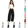 thumbnail image 1 of OSOLU Girls Pants Solid Color Wide Leg Design Drawstring Elastic Waist with Side Pockets Black, 1 of 6