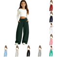 thumbnail image 1 of OSOLU Girls Pants Solid Color Wide Leg Design Drawstring Elastic Waist with Side Pockets Dark Green, 1 of 6