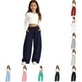 thumbnail image 1 of OSOLU Girls Pants Solid Color Wide Leg Design Drawstring Elastic Waist with Side Pockets Navy, 1 of 6