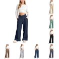 thumbnail image 1 of OSOLU Girls Pants Wide Elastic Waist Side Pockets Wide Leg Kids Casual Trousers Dark Blue, 1 of 9