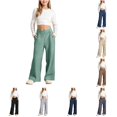 thumbnail image 1 of OSOLU Girls Pants Wide Elastic Waist Side Pockets Wide Leg Kids Casual Trousers Green, 1 of 9