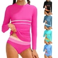 thumbnail image 1 of OSOLU Girls Rash Guard Swimsuit Long Sleeve 2 Piece Tankini Sets Color Block Striped Summer Kids Girl Bathing Suit 7-16Y Stylish Beachwear, 1 of 5