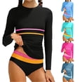 thumbnail image 1 of OSOLU Girls Rash Guard Swimsuit Long Sleeve 2 Piece Tankini Sets Color Block Striped Summer Kids Girl Bathing Suit 7-16Y Trendy Beachwear, 1 of 5