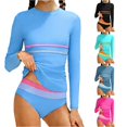 thumbnail image 1 of OSOLU Girls Rash Guard Swimsuit Long Sleeve 2 Piece Tankini Sets Color Block Striped Summer Kids Girl Bathing Suit 7-16Y Trendy Beachwear, 1 of 5
