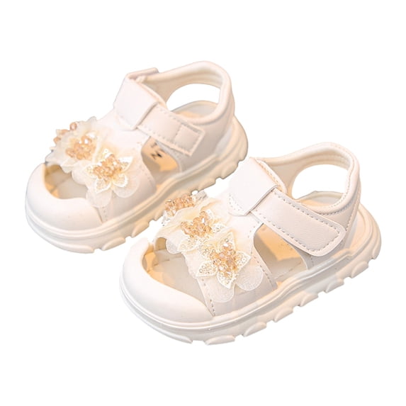 OSOLU Girls Sandals Closed Toe Heels Wedding Party Shoes Sequins Bow For Toddler Infants Boho Shoes, 20