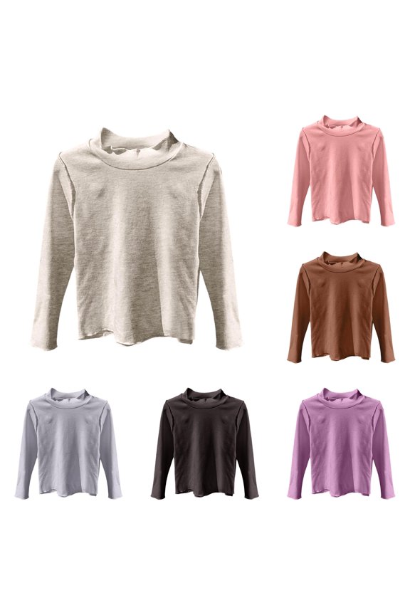 Girls Shirt Half Turtleneck Long Sleeve Solid Color Versatile Tops Casual Daily Basic Undershirt