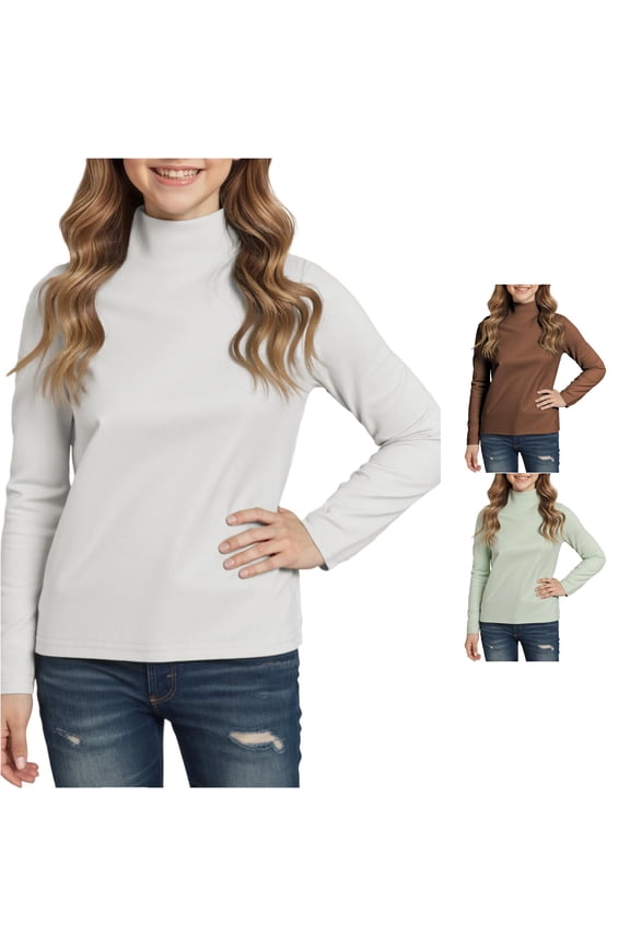 Girls Shirt Solid Color Slim Fit Half Turtleneck Long Sleeve Casual Daily Basic Undershirt White