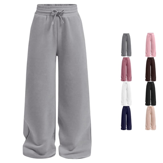 OSOLU Girls Sweatpants Wide Leg Drawstring Jogger Pants Elastic Waistband Athletic Palazzo With Pockets For Running Workout 5-14Y