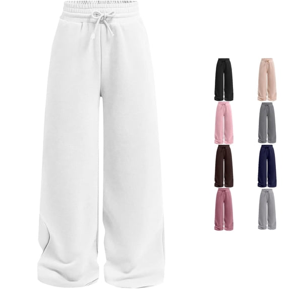 OSOLU Girls Sweatpants Wide Leg Drawstring Jogger Pants Elastic Waistband Athletic Palazzo With Pockets For Running Workout 5-14Y