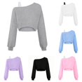 thumbnail image 1 of OSOLU Girls Sweatshirt Off Shoulder Long Sleeve Solid Color Short Cropped Layering Tops Grey, 1 of 5
