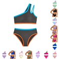 thumbnail image 1 of OSOLU Girls Swimsuit Two Piece One Shoulder Bikini Bathing Suit Set Color Block Padded Swimwear For Kids Teens 7-16Y Soft Beachwear, 1 of 6