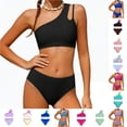 thumbnail image 1 of OSOLU Girls Swimsuit Two Piece One Shoulder Bikini Bathing Suit Set Color Block Padded Swimwear For Kids Teens 7-16Y Trendy Beachwear, 1 of 6