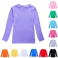 thumbnail image 1 of OSOLU Girls T-Shirt Crew Neck Long Sleeve Solid Color Soft Stretchy Thermal Undershirt Casual Base Tops Purple, 1 of 4