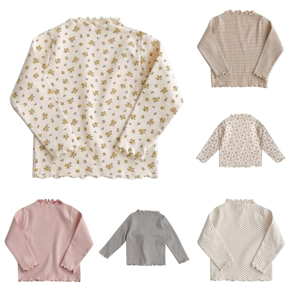 OSOLU Girls T-Shirt Long Sleeve Polka Dot Print Ruffle Half Turtleneck Kids Soft Undershirt Yellow