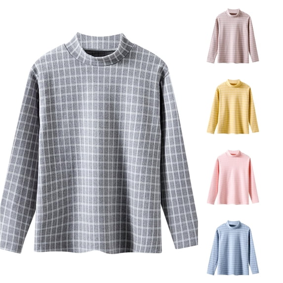 OSOLU Girls T-Shirt Turtleneck Long Sleeve Thin Horizontal Striped All Over Print Soft Layering Tops Grey