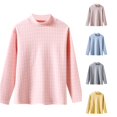 thumbnail image 1 of OSOLU Girls T-Shirt Turtleneck Long Sleeve Thin Horizontal Striped All Over Print Soft Layering Tops Pink, 1 of 9