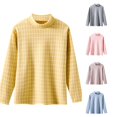 thumbnail image 1 of OSOLU Girls T-Shirt Turtleneck Long Sleeve Thin Horizontal Striped All Over Print Soft Layering Tops Yellow, 1 of 3