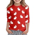 thumbnail image 1 of OSOLU Girls T-Shirts Easter Bunny Print Casual Tee Shirt Crew Neck Three Quarter Sleeve Soft Tops Fashion Holiday Tees, 1 of 4