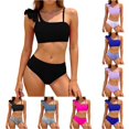 thumbnail image 1 of OSOLU Girls Two Piece Bikini Swimsuits Asymmetrical Shoulder Solid Color Ruffle Bathing Suit For Kids Teens 8-16Y Trendy Beachwear, 1 of 6