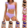 thumbnail image 1 of OSOLU Girls Two Piece Bikini Swimsuits Asymmetrical Shoulder Solid Color Ruffle Bathing Suit For Kids Teens 8-16Y Versatile Beachwear, 1 of 6