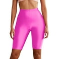 thumbnail image 1 of OSOLU High Waist Yoga Shorts For Women Neon Shiny Knee Length Running Shorts For Sports And Yoga Sessions Trendy Athletic Apparel Sports Soft Tummy Control Workout Athletic Gym Bottoms Hot Pink XL, 1 of 4