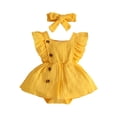 thumbnail image 1 of OSOLU Infant Girls Bodysuits Sleeveless Ruffle Baby Girl Romper Dress With Headbands 2 Piece Set Trendy Onesie, 1 of 6