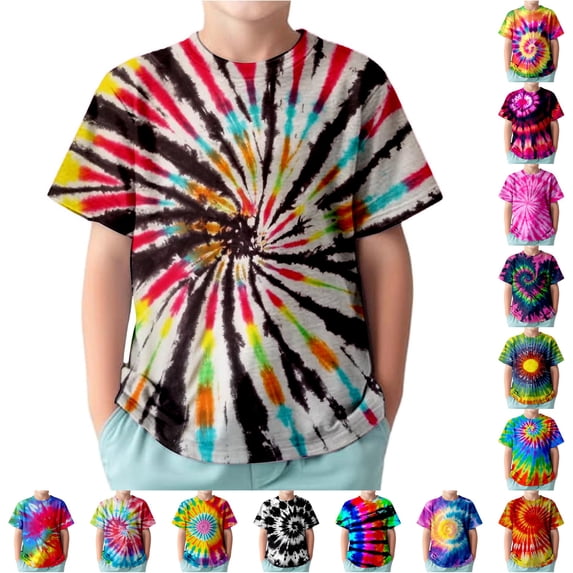 OSOLU Kids Tie Dye T Shirt Boys Girls Short Sleeve Graphic Tees Crew Neck Loose Fit Summer Tshirts 3-13Y Trendy Tops