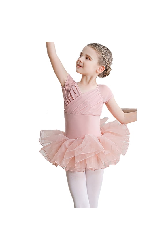Leotards For Girl Ballet Dance Short Sleeve Hallow Out Backless Tutu Dress Gymnastic Ballerina Outfits For Kids 4-14Y