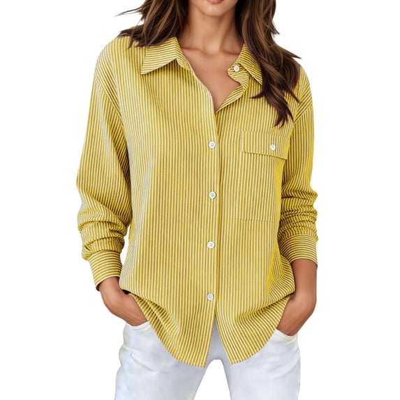 OSOLU Long Sleeve Shirts For Women Striped Long Sleeve Button Up Shirts Business Work Wear For Office Lady Stylish Tops