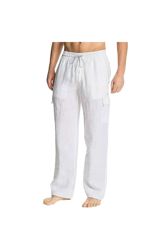 Men Casual Solid Color Trouser Full Length Side Pockets Drawstring Pant Trouser Everyday Comfort Versatile Workout Training Joggers Bottoms