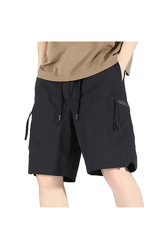 Men Solid Color Man High Street Fashion Trend Pleated Design Straight Leather Shorts Daily Relaxed Fit Breathable Workout Training Joggers Bottoms