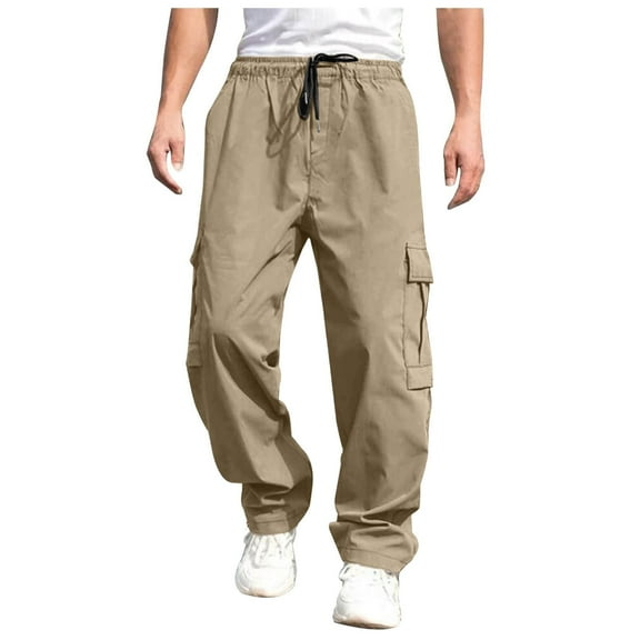 OSOLU Men Versatile All Season Cargo Pants Pocket Hem Solid Color Plus Size Outdoor Trousers Workout Training Joggers Bottoms