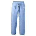 thumbnail image 1 of OSOLU Men's Autumn Beach Pants Solid Color Cott On Linen Loose Drawstring Button Casual Pants Men Trousers Daily Relaxed Fit Breathable Bottoms, 1 of 9