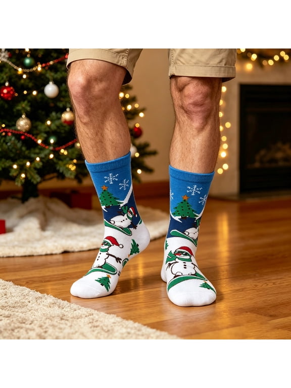 Men's Christmas Crew Socks Holiday Snowflake Graphic Casual Party Outdoor Winter Cozy House Socks, One Size