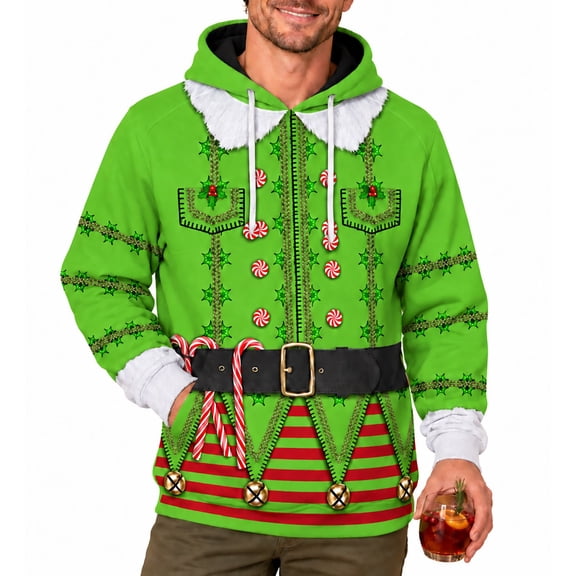 OSOLU Men's Christmas Hoodie Funny 3D Xmas Pattern Casual Holiday Party Hooded Sweatshirt