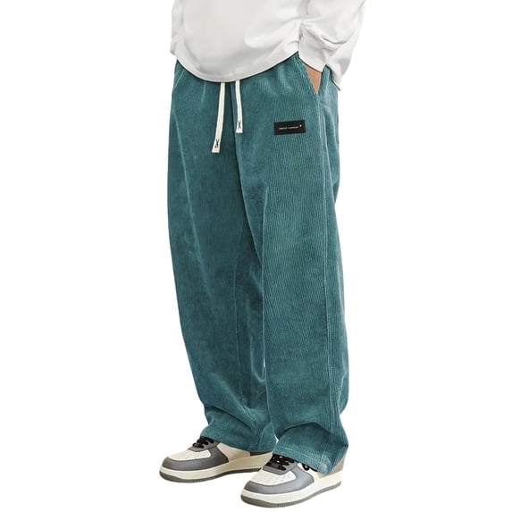 OSOLU Men's Corduroy Pants Solid Color with Pocket Drawstring Soft Fuzzy Winter Comfort Everyday Wear Relaxed Fit Trendy Travel Trousers