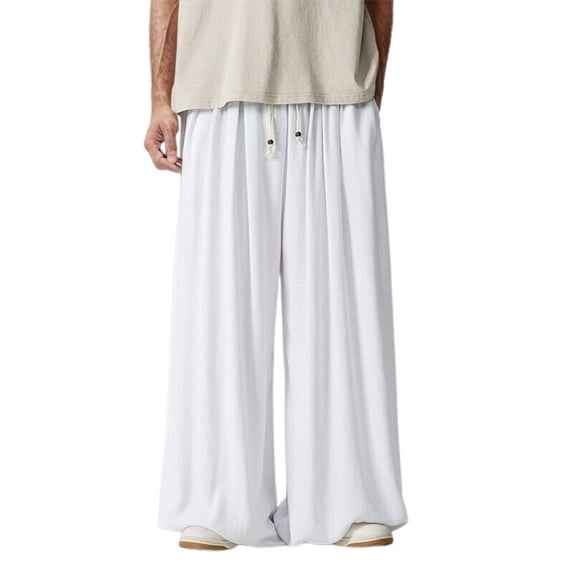 OSOLU Men's Cozy Harem Pants Comfortable Elastic Waist Solid Color Loose Fit Daily Wear Spring Summer Fashion Trousers Breathable Lightweight Fashionable Classic Leisure Bottoms