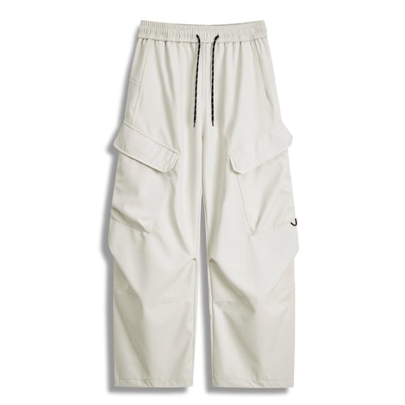 OSOLU Men's Pants Straight Wide Leg Solid Color with Povket Drawstring Daily Wear Casual Classic Trousers