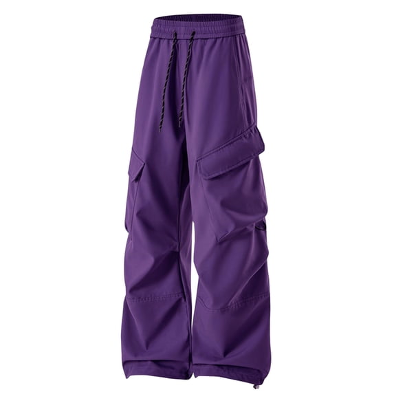 OSOLU Men's Pants Straight Wide Leg Solid Color with Povket Drawstring Daily Wear Classic Chic Trousers